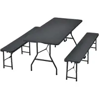 Juskys Bierzeltgarnitur Amberg 3-teilig & klappbar – 180 x 74 x 74 cm – 2 Bierbänke & 1 Biertisch in Rattan-Optik Gartenmöbel-Set Festzeltgarnitur