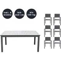 HOME DELUXE - Gartentisch ausziehbar - CASA - ca. 160 (240) x 100 x 74 cm - inkl. 6 Stühlen, Gestell und Tischplatte Aluminium - inkl. Zubehör I Gartenmöbel Ausziehtisch Balkonset
