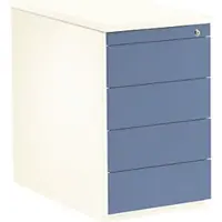 Mauser Schubladencontainer, HxT 720x800mm, 4 Schubladen, reinweiß/taubenblau