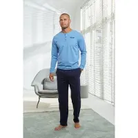 Le jogger Pyjama "Schlafanzug für Herren" 1 Stück, 2 tlg. mit Knopfleiste, meliertes Oberteil