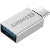 Sandberg USB-C to USB 3.0 Dongle, USB 3.2 Gen 1 (3.1 Gen 1) Type-C, USB 3.2 Gen 1 (3.1 Gen 1) Type-A, Silber, Aluminium, 5 g, 80 mm