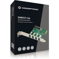 Conceptronic EMRICK U34, 4-Port-USB-3.0 PCI-Express-Karte, PCIe, USB 3.2 Gen 1 (3.1 Gen 1), Grün, PC, Passiv, China