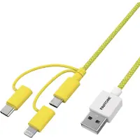 Pantone PT-USB003Y1, 1,2 m, USB A, USB C/Micro USB A/Lightning, Gelb