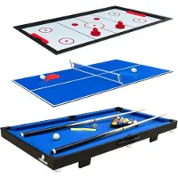 Cougar 3-in-1 Multi Spieltisch in Schwarz / Blau tragbar | Mini Multi funktions Spieltisch inkl. Zubehör | Multigame / Multispieltisch | Tischtennis, Pusch Hockey & Billardtisch