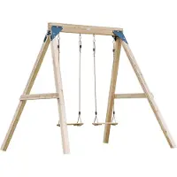 Axi Yuna Doppelschaukel in Braun aus FSC Holz | Schaukel mit Gestell für 2 Kinder | Kinderschaukel / Schaukelgerüst für den Garten