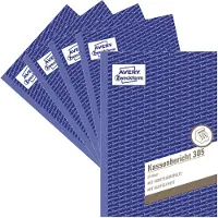 Avery Zweckform Kassenbericht 305-5, A5 Hochformat, mit Ausfüllhilfe, ohne Durchschläge, perforiert & gelocht, Papier, weiß, 5 Bücher mit 50 Blatt