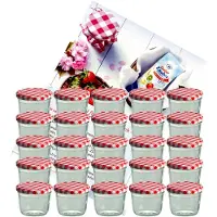 MamboCat 25er Set Sturzglas 230 ml Marmeladenglas Einmachglas Einweckglas To 82 rot karierter Deckel incl. Diamant-Zucker Gelierzauber Rezeptheft