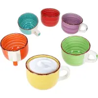 MamboCat 6er Set Uni bunt Jumbotasse 400ml 6 Personen bunte XL-Becher Kakao Kaffee Tee Mug