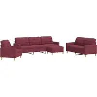 vidaXL 4-tlg. Sofagarnitur mit Fußhocker Weinrot Stoff