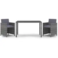 vidaXL 3-tlg. Garten-Essgruppe mit Kissen Poly Rattan Grau