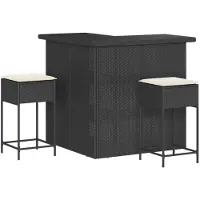 vidaXL 3-tlg. Gartenbar-Set mit Kissen Schwarz Poly Rattan