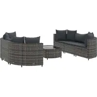 vidaXL 7-tlg. Garten-Sofagarnitur mit Kissen Grau Poly Rattan