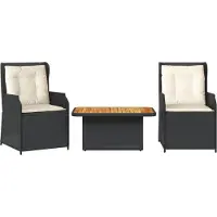 vidaXL 3-tlg. Garten-Lounge-Set mit Kissen Schwarz Poly Rattan