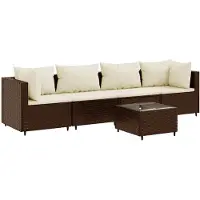 vidaXL 5-tlg. Garten-Lounge-Set mit Kissen Braun Poly Rattan
