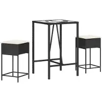 vidaXL 3-tlg. Gartenbar-Set mit Kissen Schwarz Poly Rattan