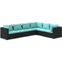 vidaXL 7-tlg. Garten-Lounge-Set mit Kissen Poly Rattan Schwarz