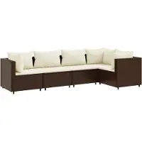 vidaXL 5-tlg. Garten-Lounge-Set mit Kissen Braun Poly Rattan
