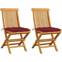 vidaXL Gartenstühle mit Weinroten Kissen 4 Stk. Massivholz Teak