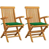 vidaXL Gartenstühle mit Grünen Kissen 2 Stk. Massivholz Teak