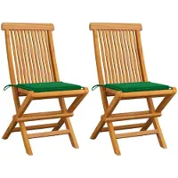 vidaXL Gartenstühle mit Grünen Kissen 2 Stk. Massivholz Teak