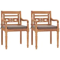 vidaXL Batavia-Stühle 2 Stk. mit Dunkelgrauen Kissen Massivholz Teak