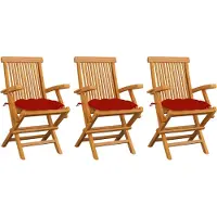 vidaXL Gartenstühle mit Roten Kissen 4 Stk. Massivholz Teak