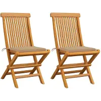 vidaXL Gartenstühle mit Beige Kissen 2 Stk. Massivholz Teak