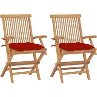 vidaXL Gartenstühle mit Roten Kissen 2 Stk. Massivholz Teak