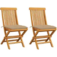 vidaXL Gartenstühle mit Beigen Kissen 2 Stk. Massivholz Teak