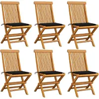 vidaXL Gartenstühle mit Schwarzen Kissen 6 Stk. Massivholz Teak