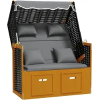 vidaXL Strandkorb mit Kissen Poly Rattan Massivholz Schwarz Anthrazit