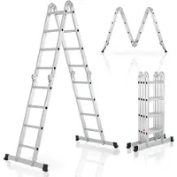 Juskys Aluminium Multifunktionsleiter 4,7 m klappbar - Tragfähigkeit bis 150 kg
