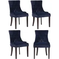 CLP 4er Set Esszimmerstuhl Aberdeen Samt Antikes Design mit Gestell aus Kautschukho blau Gestell Farbe antik