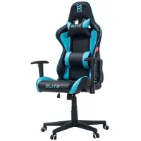 Elite Gaming Stuhl | Ergonomischer Bürostuhl - Schreibtischstuhl - PC Gamer Racing Stuhl - Gaming-Stuhl - Gamer Sessel - Kopfstütze (Schwarz/Blau)
