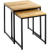 Haku 2er-Set Beistelltisch, Stahlrohr pulverbeschichtet, Massivholz Eiche, geölt, B 330/380 x T 330/380 x H 410/460 mm, schwarz/Eiche