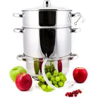 Grafner 8,5 Liter Dampfentsafter aus Edelstahl, Durchmesser Ø26cm, mit Ablasshahn und Glasdeckel, induktionsgeeignet, ideal für Saft und Gelee, Fruchttopf Entsafter Obstpresse Obst Gemüse entsaften