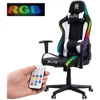 Elite Gaming Stuhl | Ergonomischer Bürostuhl - Schreibtischstuhl - RGB PC Gamer Racing Stuhl - Gaming-Stuhl - Gamer Sessel - Kopfstütze (Schwarz/Weiß)