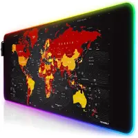 Titanwolf RGB Gaming Mauspad, Mousepad XL 800 x 300mm verbessert Präzision & Geschwindigkeit, Weltkarte rot