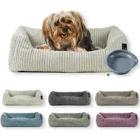 Rohrschneider Tierbett Cordstoff breit Gr. 1 taupe + faltbarer Reisenapf