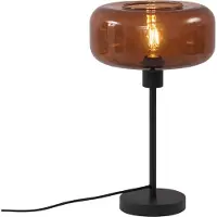 QAZQA - Retro Retro Tischleuchte I Tischlampe I Lampe I Leuchte Schwarz mit Bronzeglas - Bizle I Wohnzimmer I Schlafzimmer - Rund - LED geeignet E27