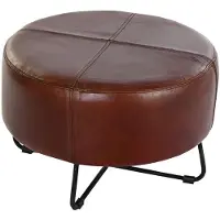 DKD Home Decor Schwarzer Metallfußhocker mit braunem Lederkissen von DKD Home Decor