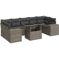 vidaXL 8-tlg. Garten-Sofagarnitur mit Kissen Grau Poly Rattan