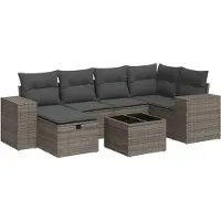 vidaXL 7-tlg. Garten-Sofagarnitur mit Kissen Grau Poly Rattan