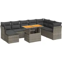vidaXL 9-tlg. Garten-Sofagarnitur mit Kissen Grau Poly Rattan