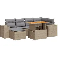 vidaXL 7-tlg. Garten-Sofagarnitur mit Kissen Beige Poly Rattan