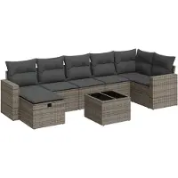 vidaXL 8-tlg. Garten-Sofagarnitur mit Kissen Grau Poly Rattan