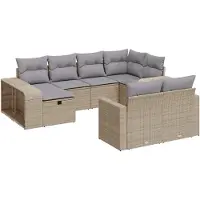 vidaXL 10-tlg. Garten-Sofagarnitur mit Kissen Beige Poly Rattan