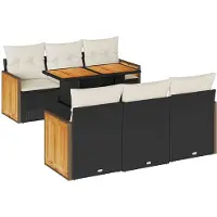 vidaXL 7-tlg. Garten-Sofagarnitur mit Kissen Schwarz Poly Rattan