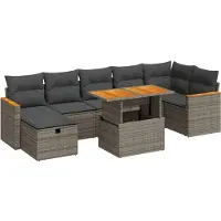 vidaXL 5-tlg. Garten-Sofagarnitur mit Kissen Grau Poly Rattan