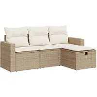 vidaXL 4-tlg. Garten-Sofagarnitur mit Kissen Beige Poly Rattan